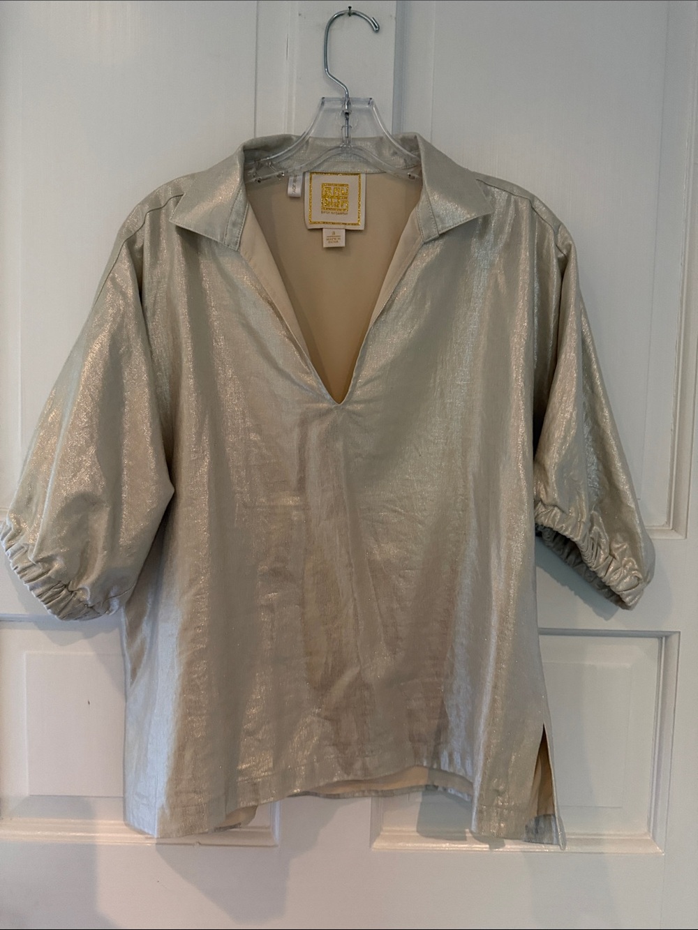 Sail to Sable Shimmery Cream V-Neck Short Sleeve Top